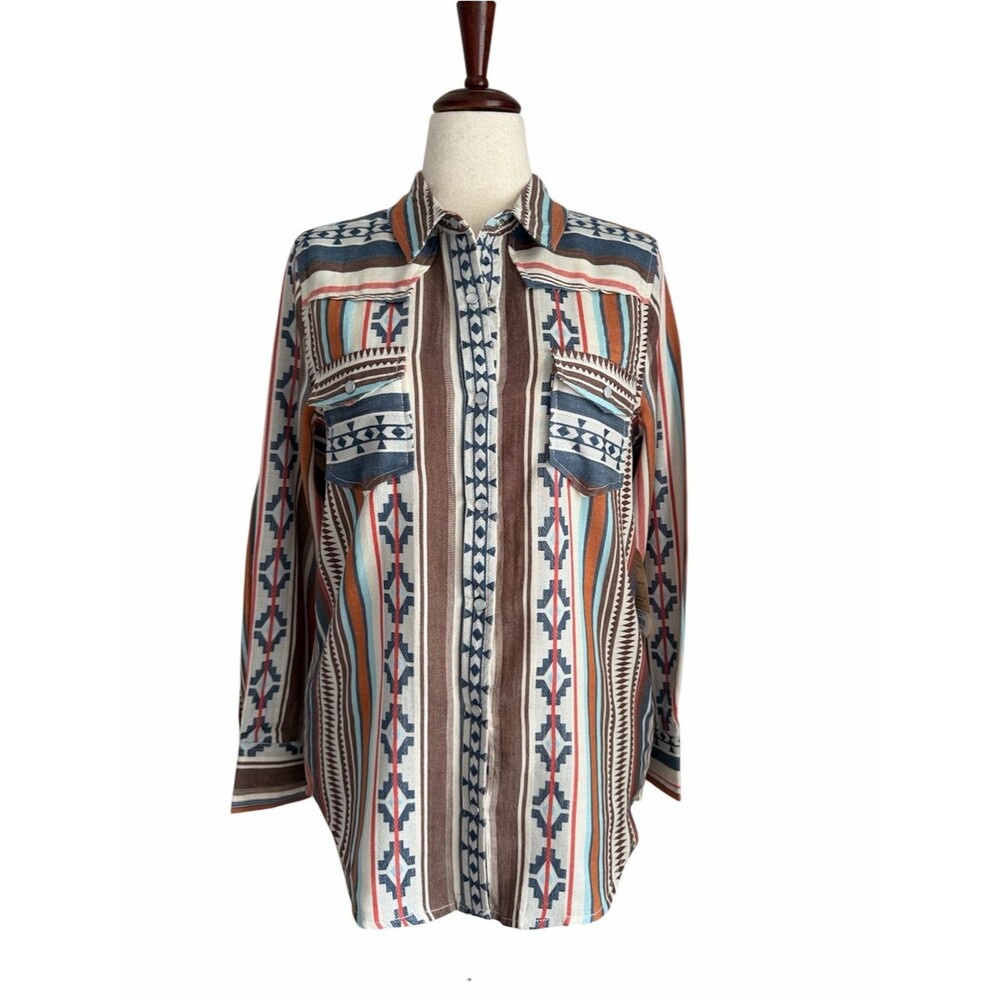 Cotton & Rye Western Pearl Snap Shirt NWT Medium Aztec Stripe Cowboy